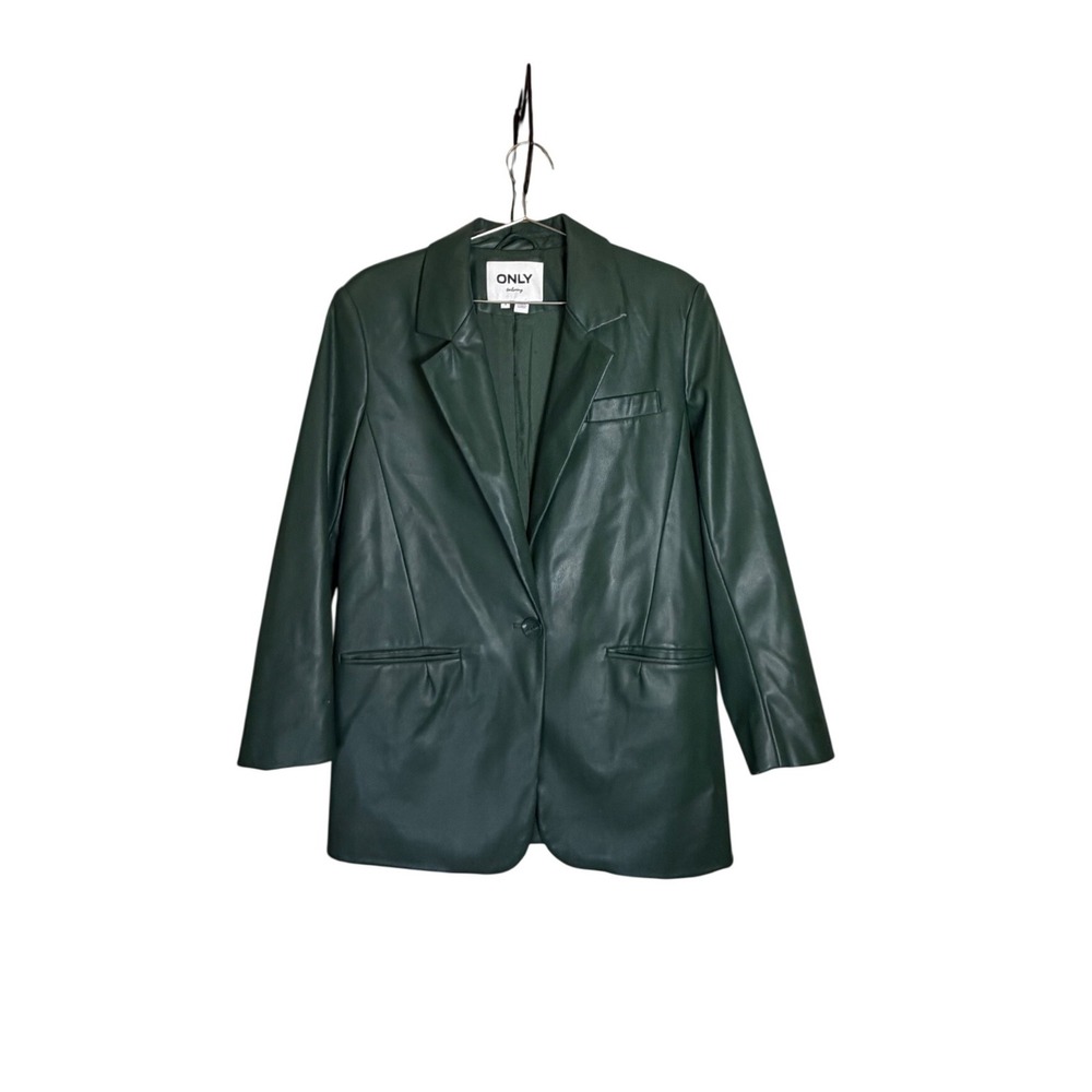 ONLY Tailoring Office Siren Forest Green Faux Vegan Leather Oversized Blazer